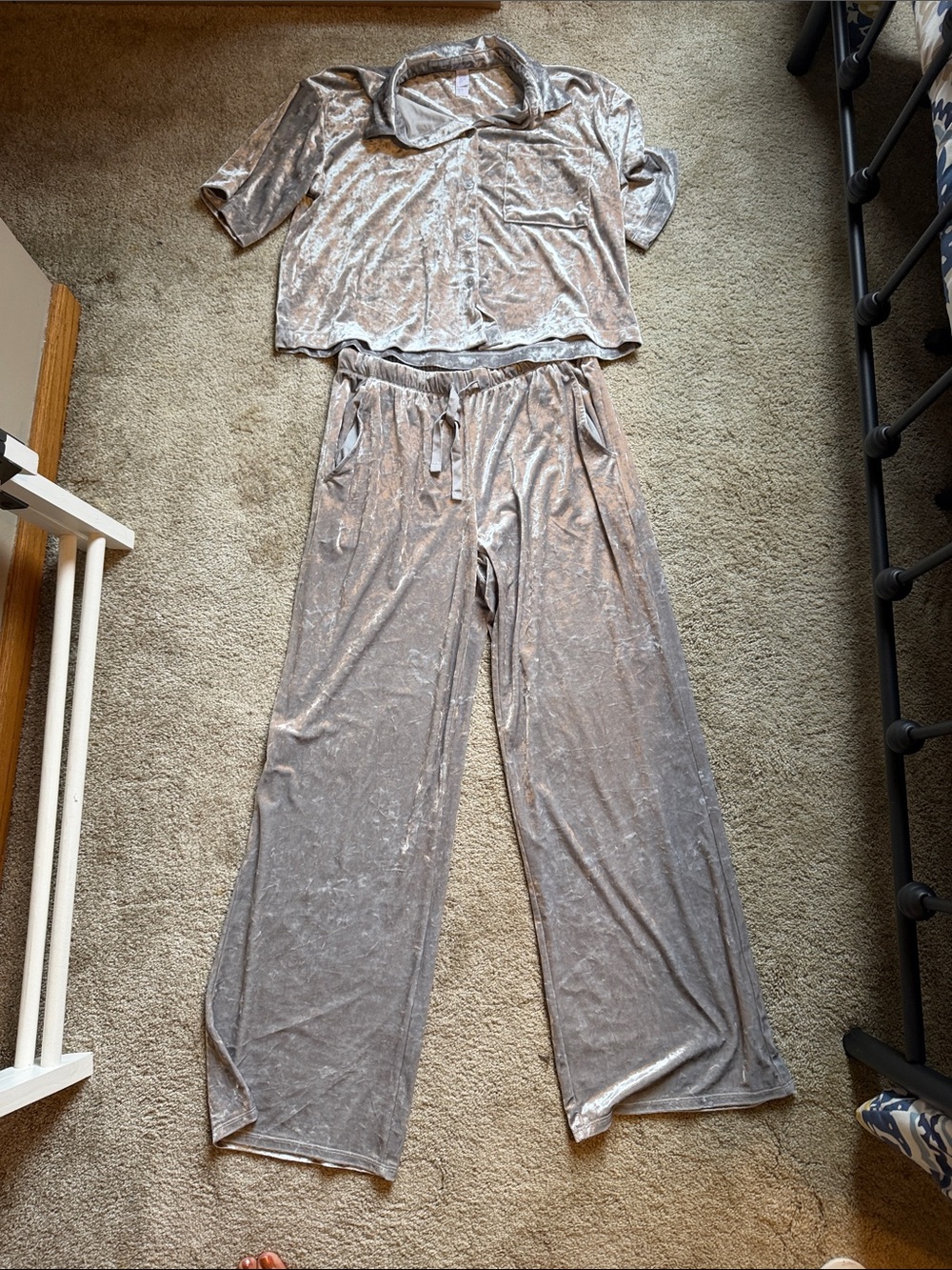 stars above Silver Crushed Velvet Two-Piece Pajama Set